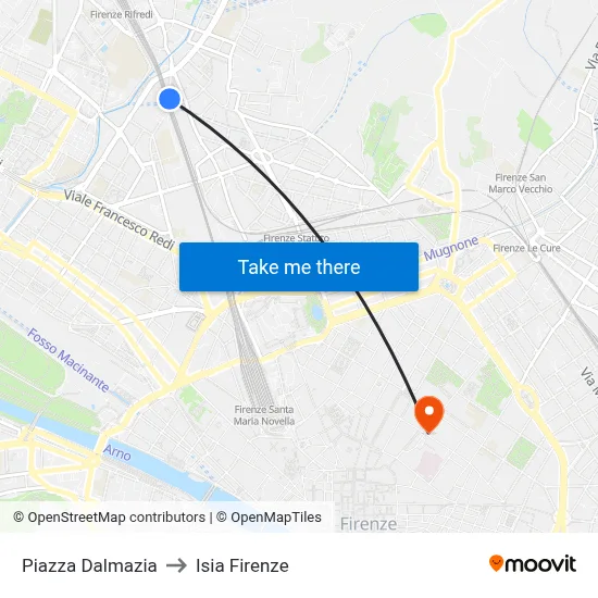Dalmazia Square to ISIA Florence map