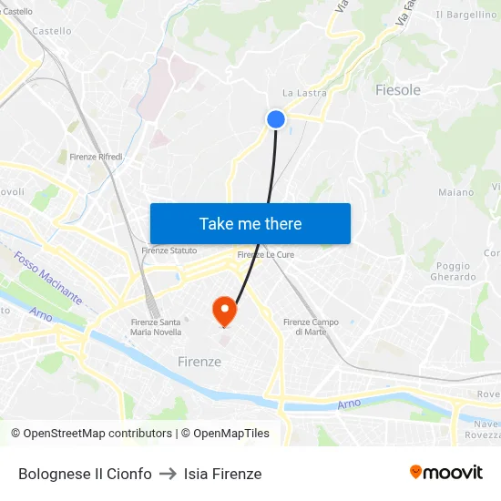 Bolognese Il Cionfo to ISIA Florence map