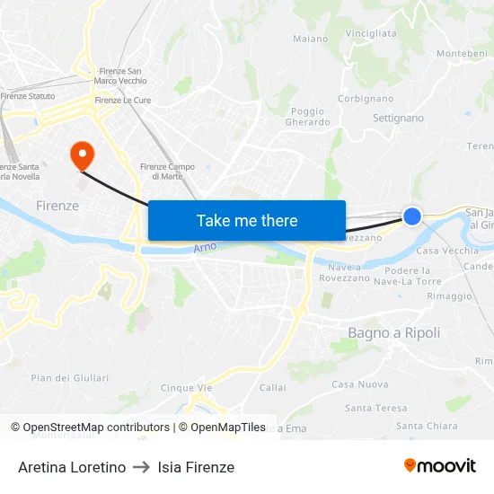 Aretina Loretino to ISIA Florence map