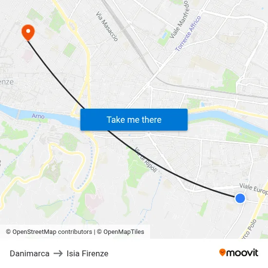 Denmark to ISIA Florence map