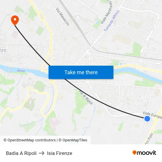 Badia A Ripoli to ISIA Florence map