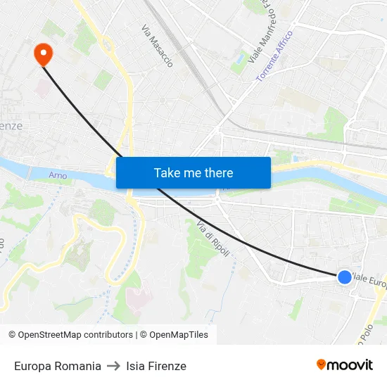 Europe Romania to ISIA Florence map