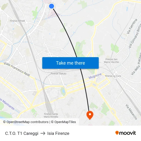 CTO T1 Careggi to ISIA Florence map