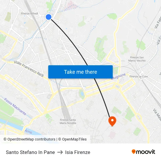 Santo Stefano In Pane to ISIA Florence map