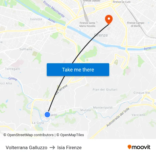 Volterrana Galluzzo to ISIA Florence map