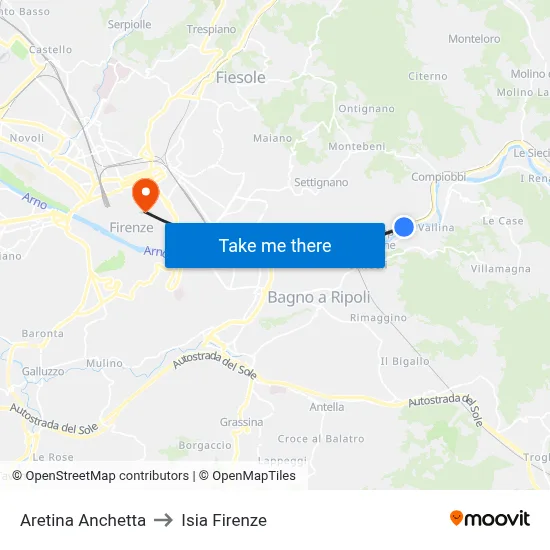 Aretina Anchetta to ISIA Florence map