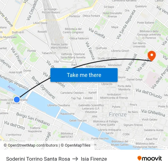 Soderini Torrino Santa Rosa to ISIA Florence map