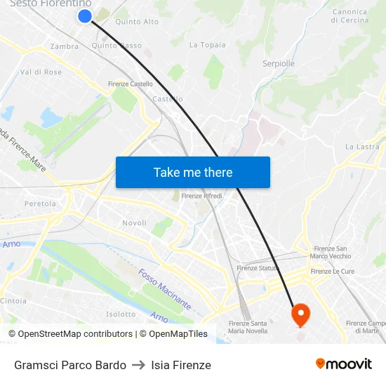 Gramsci Bardo Park to ISIA Florence map