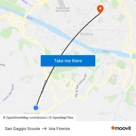 San Gaggio Schools to ISIA Florence map