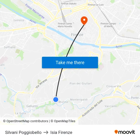 Silvani Poggiobello to ISIA Florence map