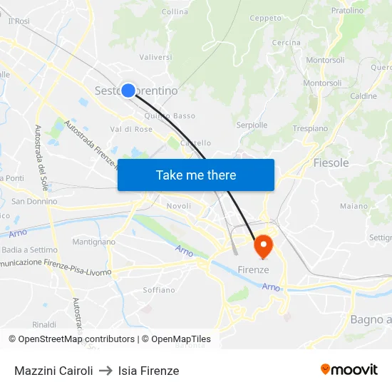 Mazzini Cairoli to ISIA Florence map
