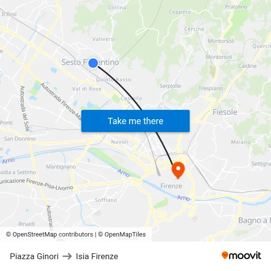 Piazza Ginori to ISIA Florence map