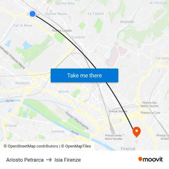Ariosto Petrarca to ISIA Florence map