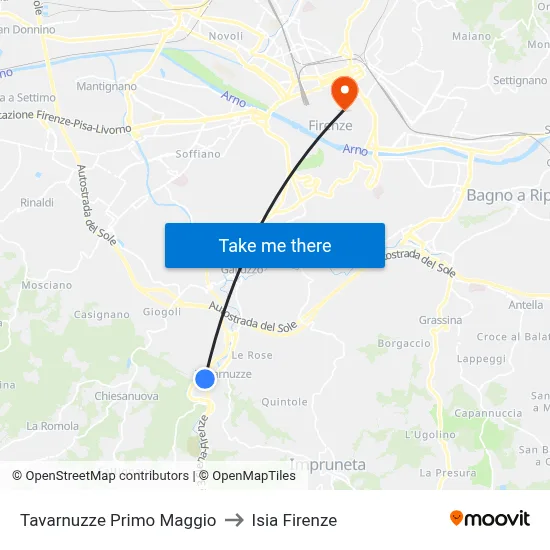 Tavarnuzze First of May to ISIA Florence map