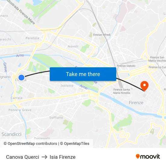 Canova Querci to ISIA Florence map