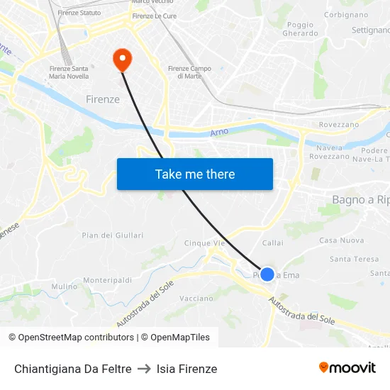 Chiantigiana Da Feltre to ISIA Florence map