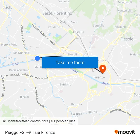 Piagge Railway Station to ISIA Florence map