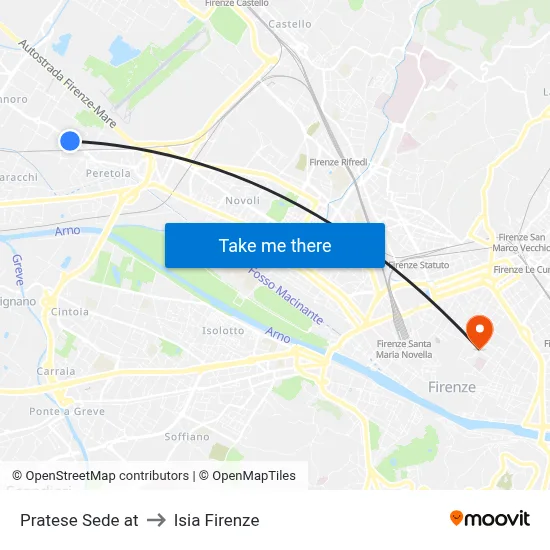 Pratese Headquarters to ISIA Florence map
