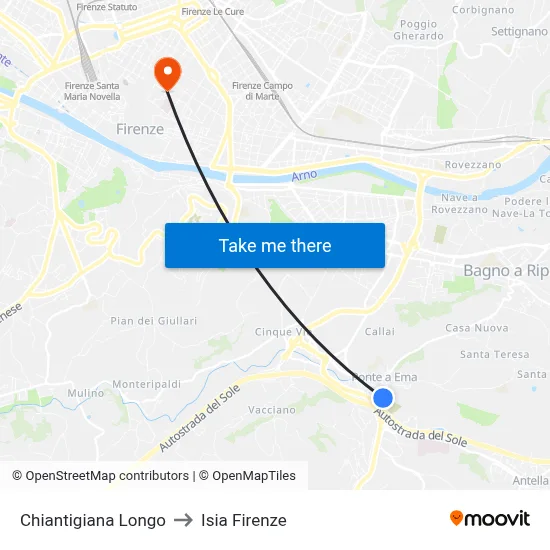 Chiantigiana Longo to ISIA Florence map