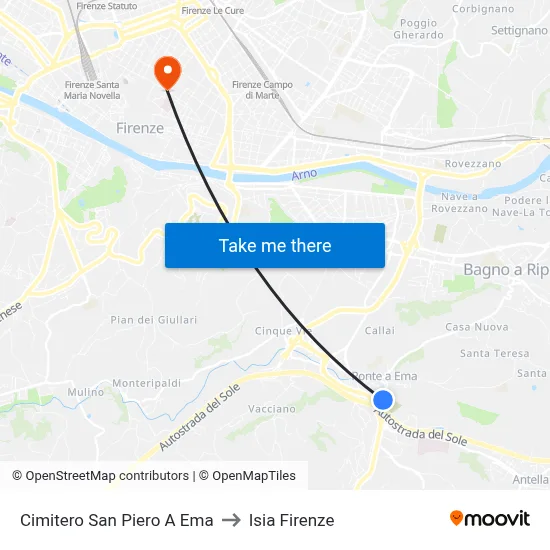San Piero A Ema Cemetery to ISIA Florence map