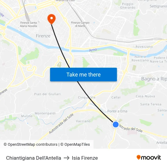Chiantigiana Dell'Antella to ISIA Florence map