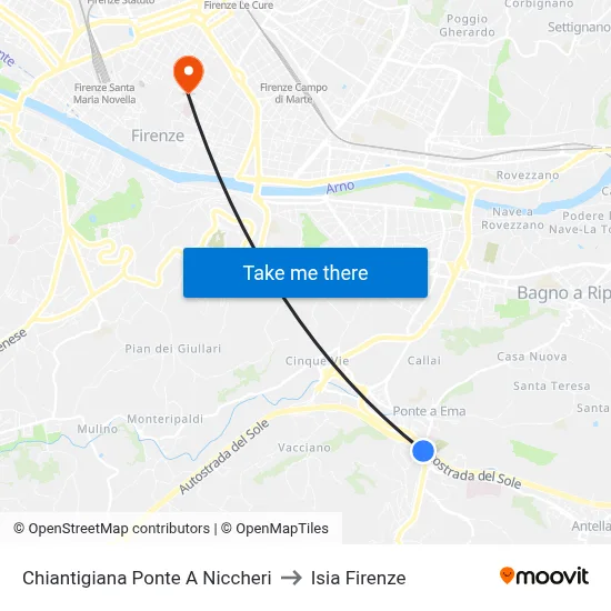 Chiantigiana Ponte A Niccheri to ISIA Florence map