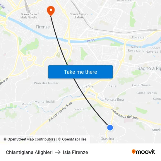 Chiantigiana Alighieri to ISIA Florence map