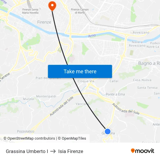 Grassina Umberto I to ISIA Florence map