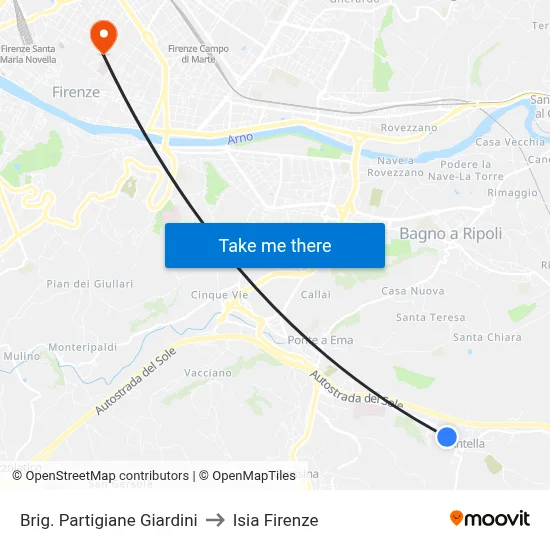 Partisan Brigade Gardens to ISIA Florence map