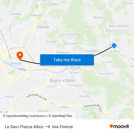 Le Sieci Albizi Square to ISIA Florence map