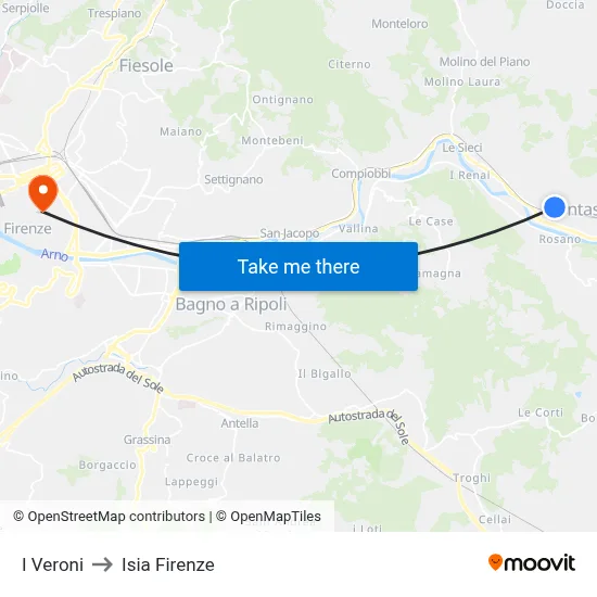 I Veroni to ISIA Florence map