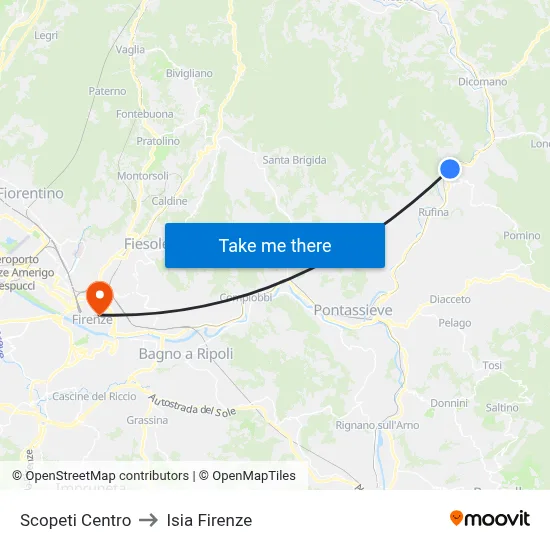 Scopeti Center to ISIA Florence map