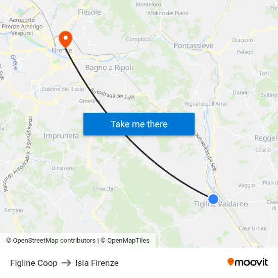 Figline Coop to ISIA Florence map