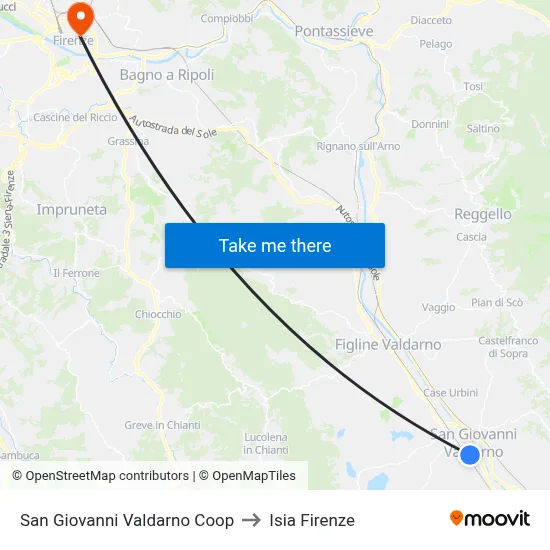 San Giovanni Valdarno Coop to ISIA Florence map