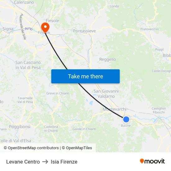 Levane Center to ISIA Florence map