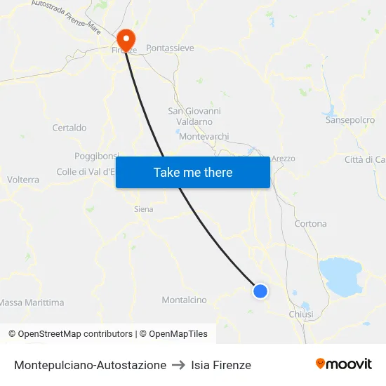 Montepulciano Bus Station to ISIA Florence map