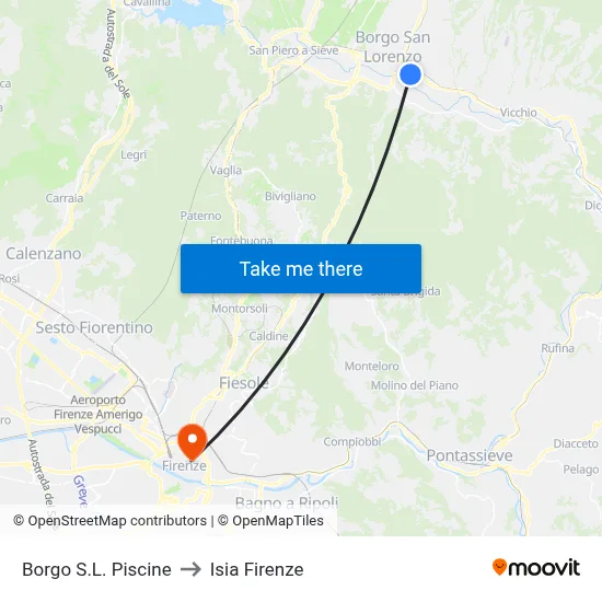Borgo San Lorenzo Pools to ISIA Florence map