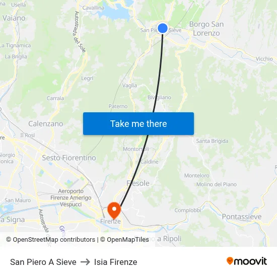San Piero A Sieve to ISIA Florence map