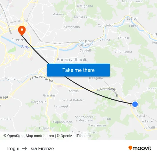Troghi to ISIA Florence map