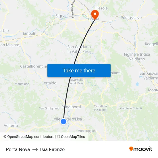 Porta Nova to ISIA Florence map