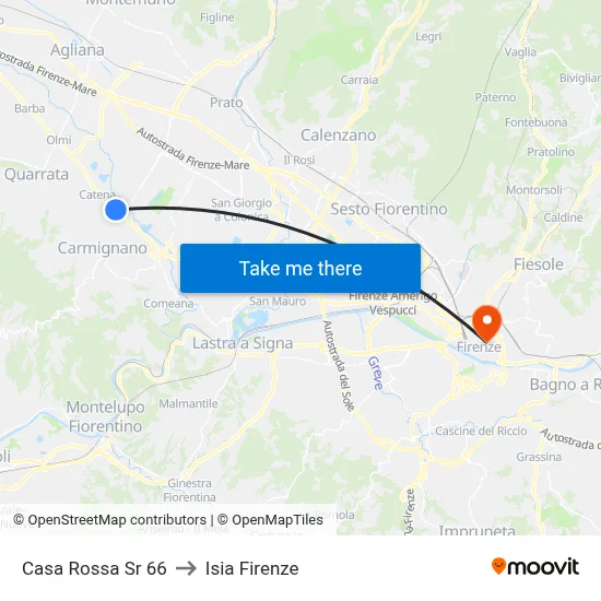 Casa Rossa State Road 66 to ISIA Florence map