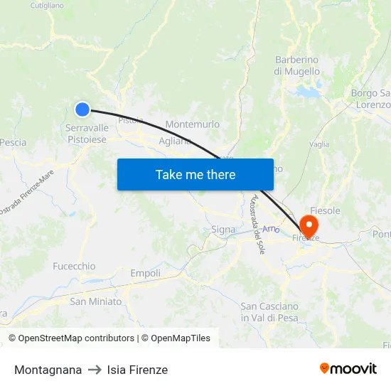 Montagnana to ISIA Florence map