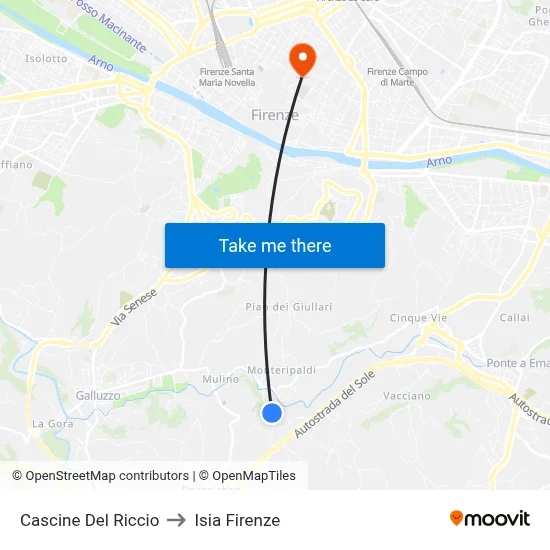 Cascine Del Riccio to ISIA Florence map