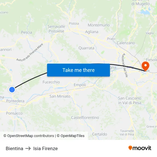 Bientina to ISIA Florence map