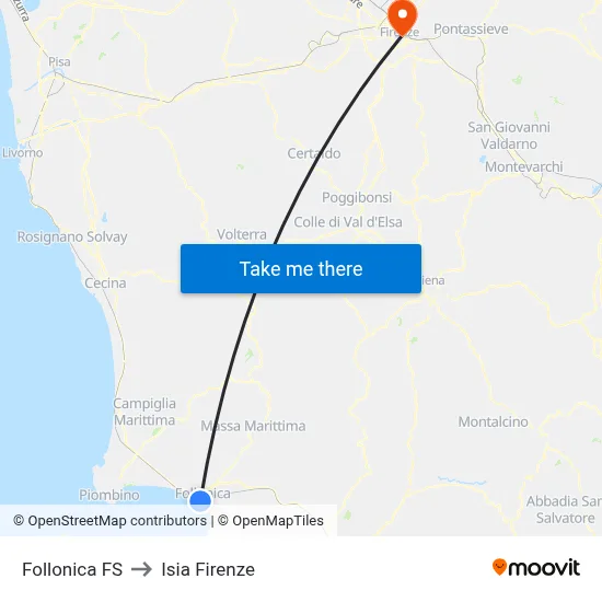 Follonica Station to ISIA Florence map