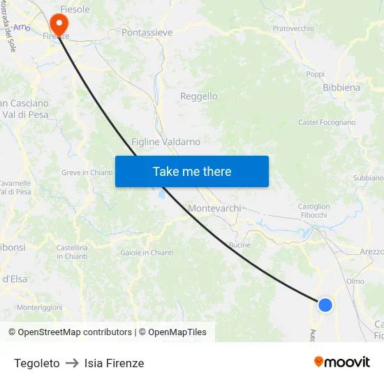 Tegoleto to ISIA Florence map