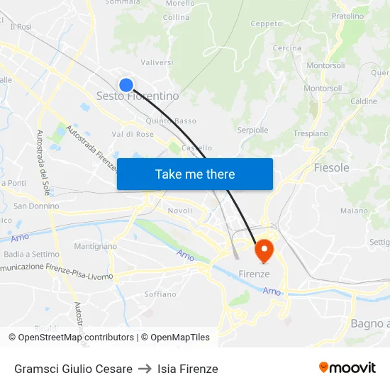 Gramsci Giulio Cesare to ISIA Florence map