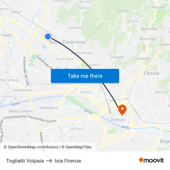 Togliatti Volpaia to ISIA Florence map