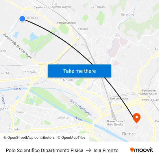 Scientific Center Physics Department to ISIA Florence map