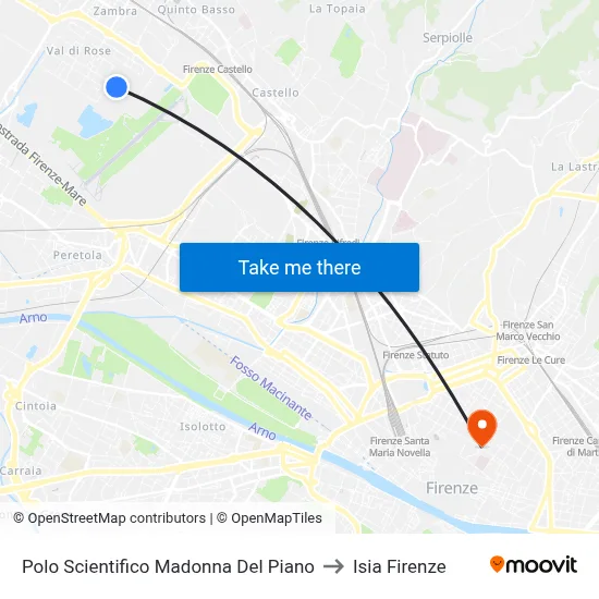 Scientific Center Madonna Del Piano to ISIA Florence map